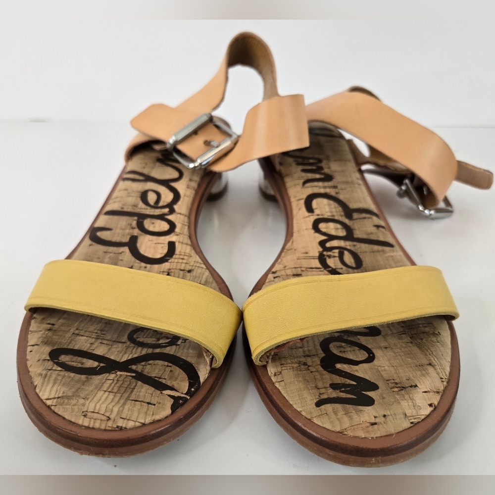 Sam Edelman Trixie Sandals Size 7.5 Tan & Gold, Heel Buckle Ankles Toe Strap - Picture 9 of 10
